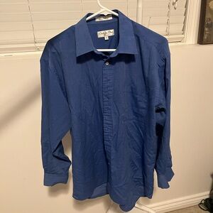 Vintage Christian Dior Chemise Blue Dress Shirt Size 16 (32/33) Made in Macau